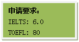 文本框: 申请要求:IELTS: 6.0TOEFL: 80